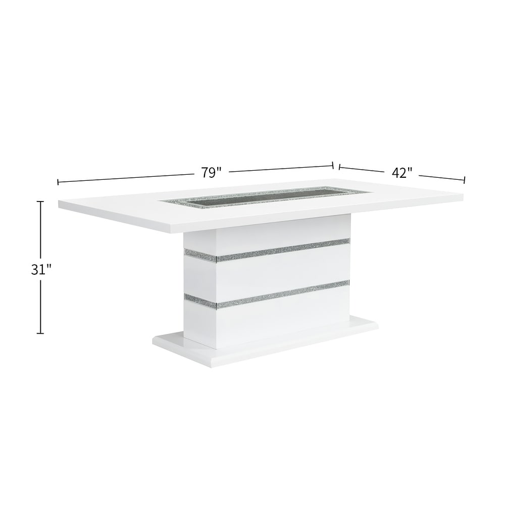 Rectangular Dining Table with Faux Crystals in White Finish