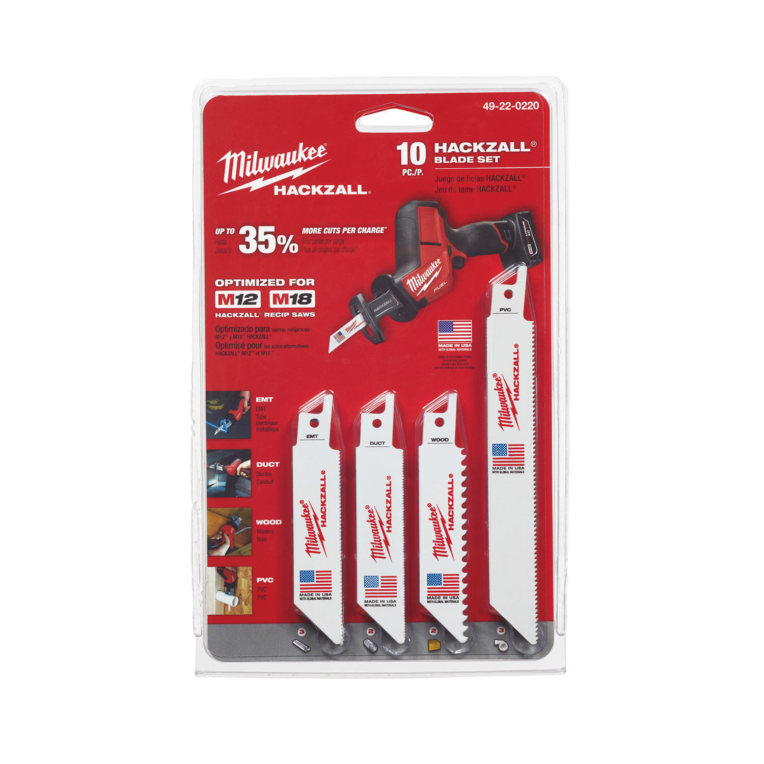 MW M12 6 in. Bi-Metal HACKZALL Reciprocating Saw Blade Set Multi TPI 10 pk