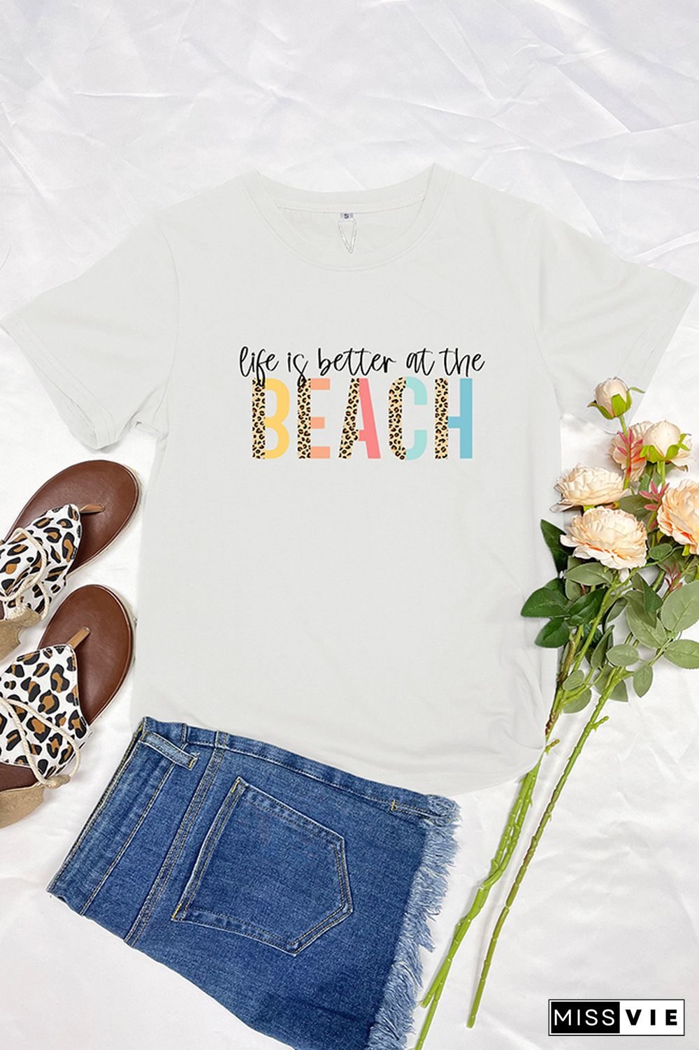 Life is better at the beach Sleeve Graphic Tee Wholesale