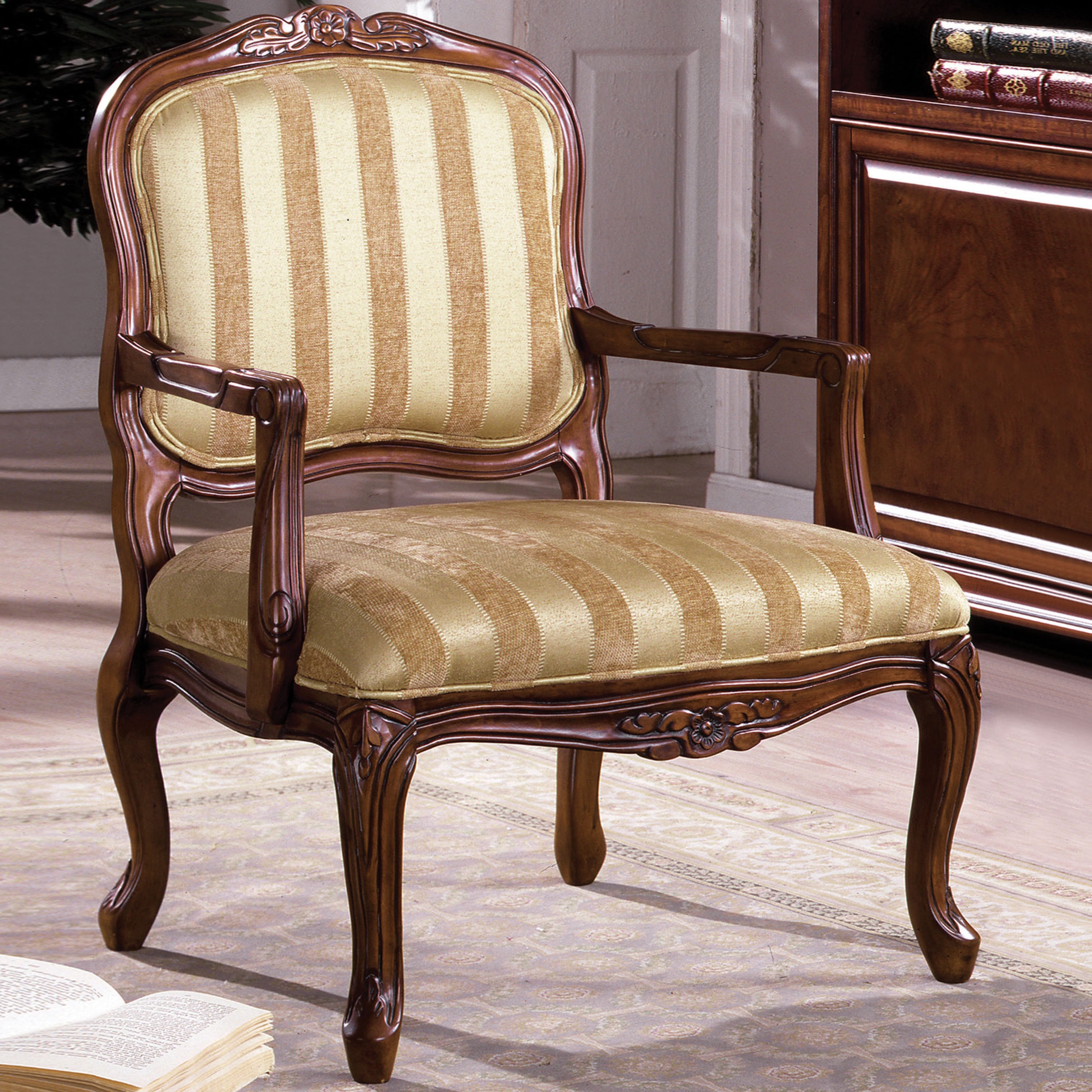 Furniture of America Eiferd Antique Oak Stripe Padded Accent Chair