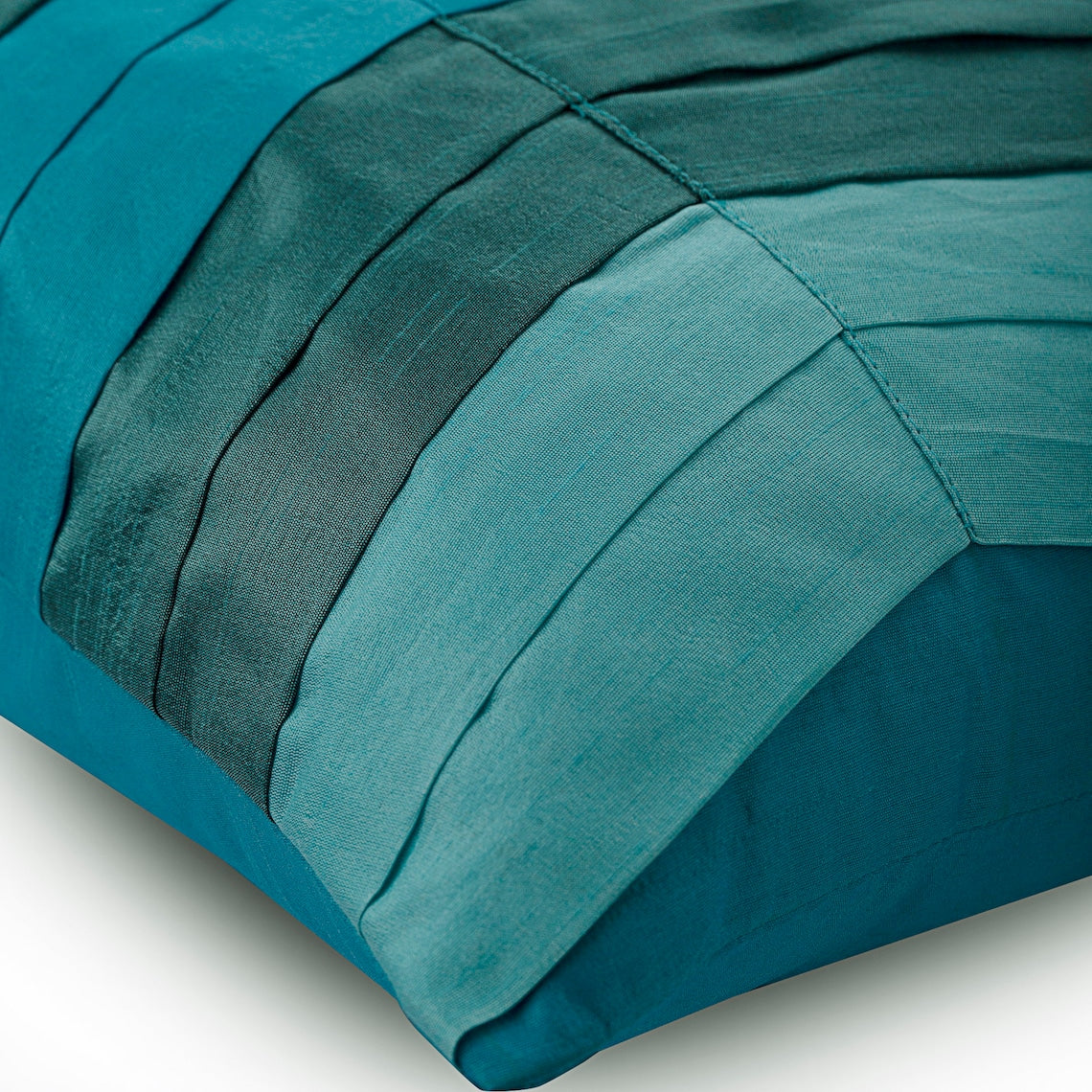 Teal Pillows Cover， Striped Accent Pillows， 12x12 inch (30x30 cm) Pillows Cover， Silk Square Throw Pillows Cover， Textured Pintucks Solid Color Pillows， Modern， Chevron - Teal Waves