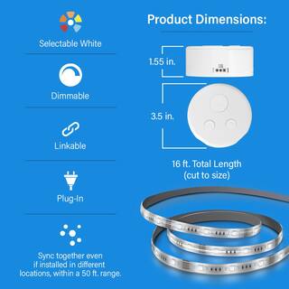 Feit Electric 16 ft. Plug-In Integrated LED White Strip Light Cuttable and Linkable Onesync with Color Change CCT Selectable UCL192FLEX5CCT