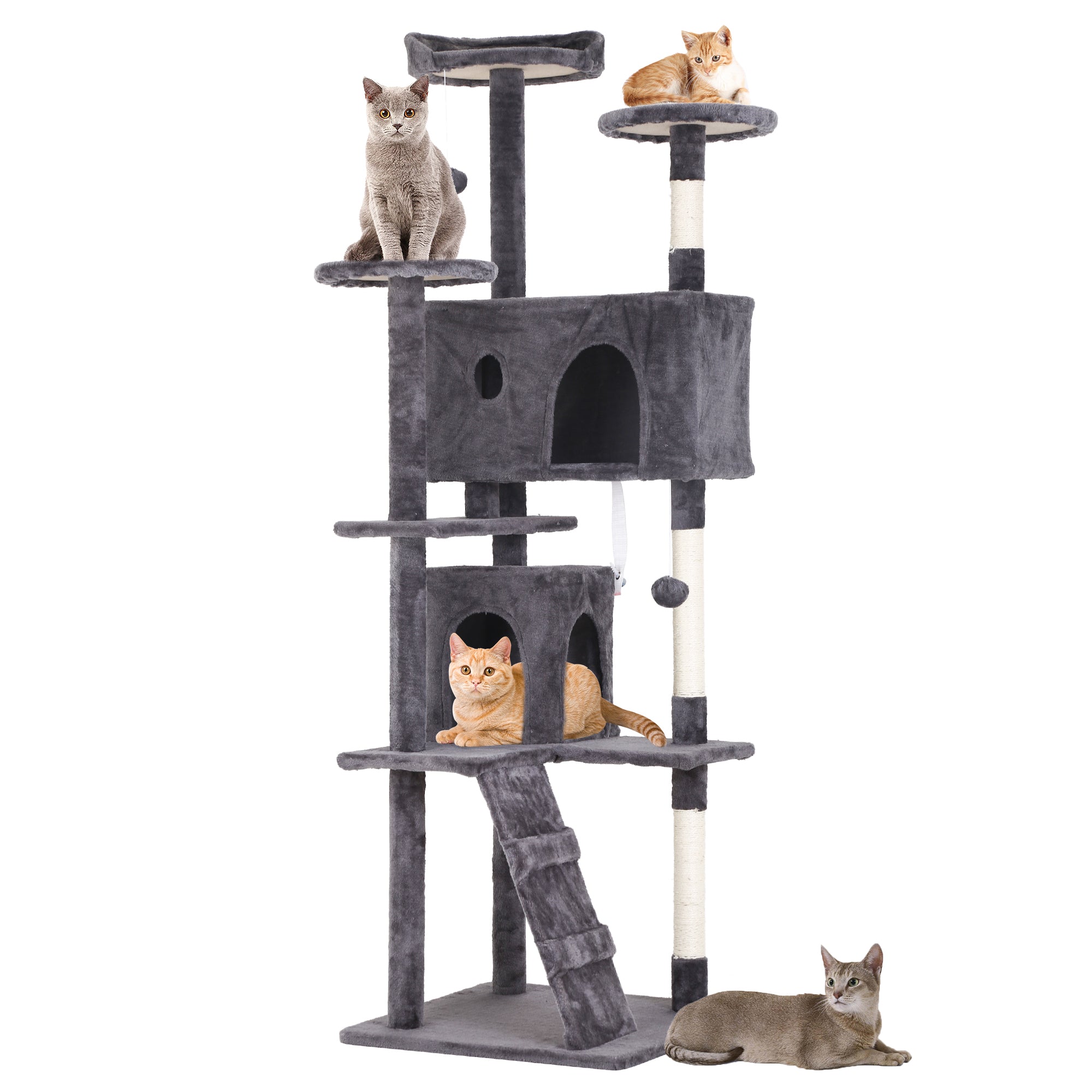 NiamVelo 54-in Cat Tree Tower Furniture Cat Condo with Scratching Post for Indoor Cats， Gray