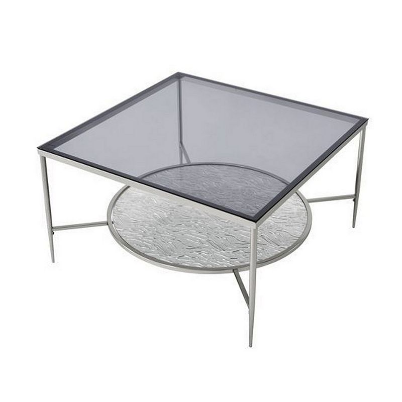 Coffee Table with Textured Round Shelf， Silver