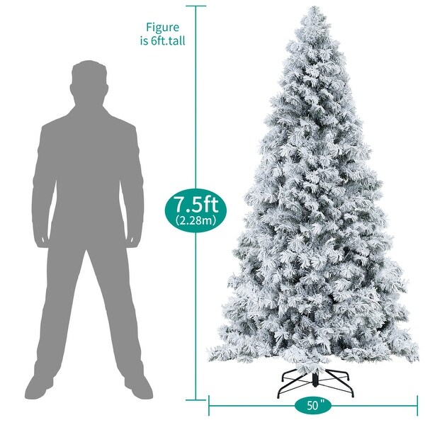 Skylar Snow Flocked Christmas Tree Prelit，Realistic Alaskan Pine Frosted Christmas Tree with Lights