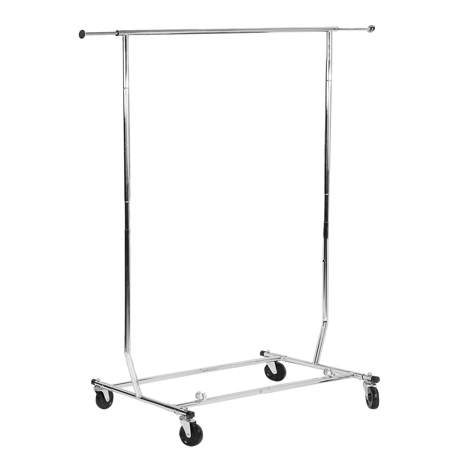 Whitmor Adjustable Rolling Garment Rack  Collapsible  Chrome  22 x 51 x 71.25