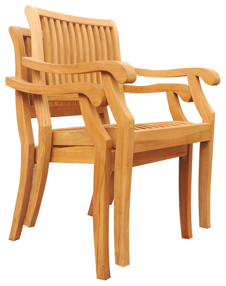 Arbor Stacking Arm Chairs  Teak Outdoor Dining Patio  Set of 2   Transitional   Outdoor Dining Chairs   by Teak Deals  Houzz