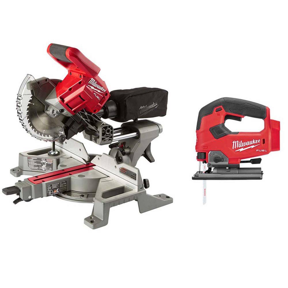 MW M18 FUEL 18V Lithium-Ion Brushless 7-14 in. Cordless Dual Bevel Sliding Compound Miter Saw with Jig Saw 2733-20-2737-20