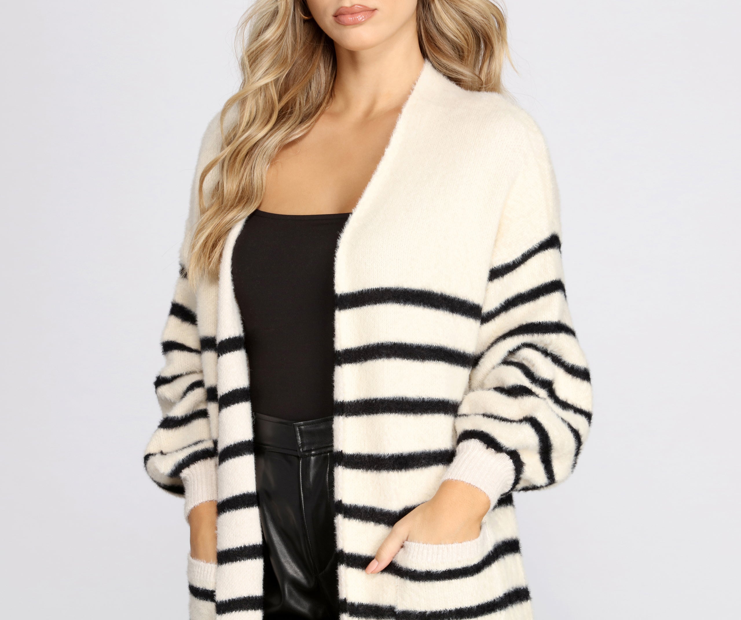 Striped Fuzzy Long Cardigan