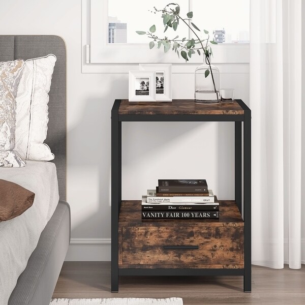 Nightstands，Bedside Table End Table Side Table with Drawers and Storage Shelf - - 33503761