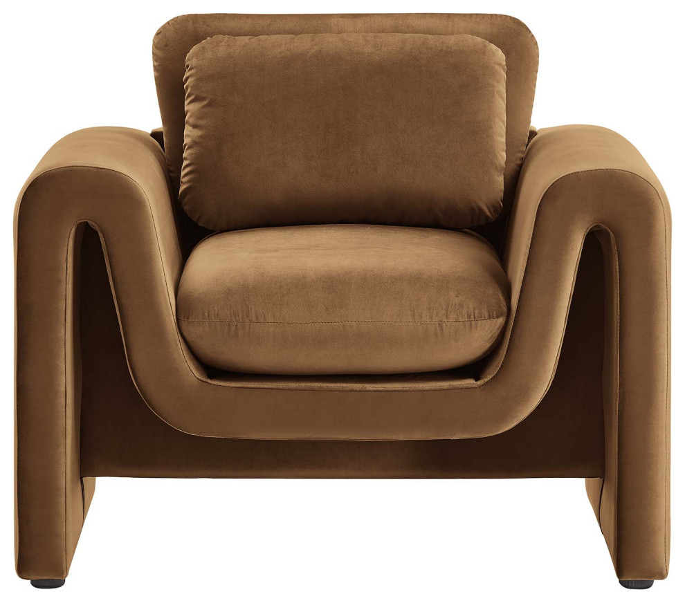 Waverly Performance Velvet Armchair   Brown   Contemporary   Armchairs And Accent Chairs   by First of a Kind USA Inc  Houzz