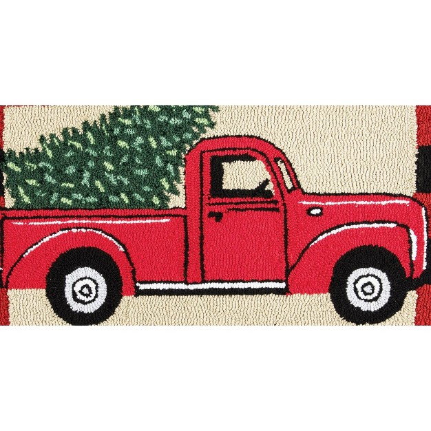 C amp f Home Classic Holiday Red Vintage Pickup Truck With Christmas Tree Check Framed Indoor Accent Rug 2 X 3 Ft