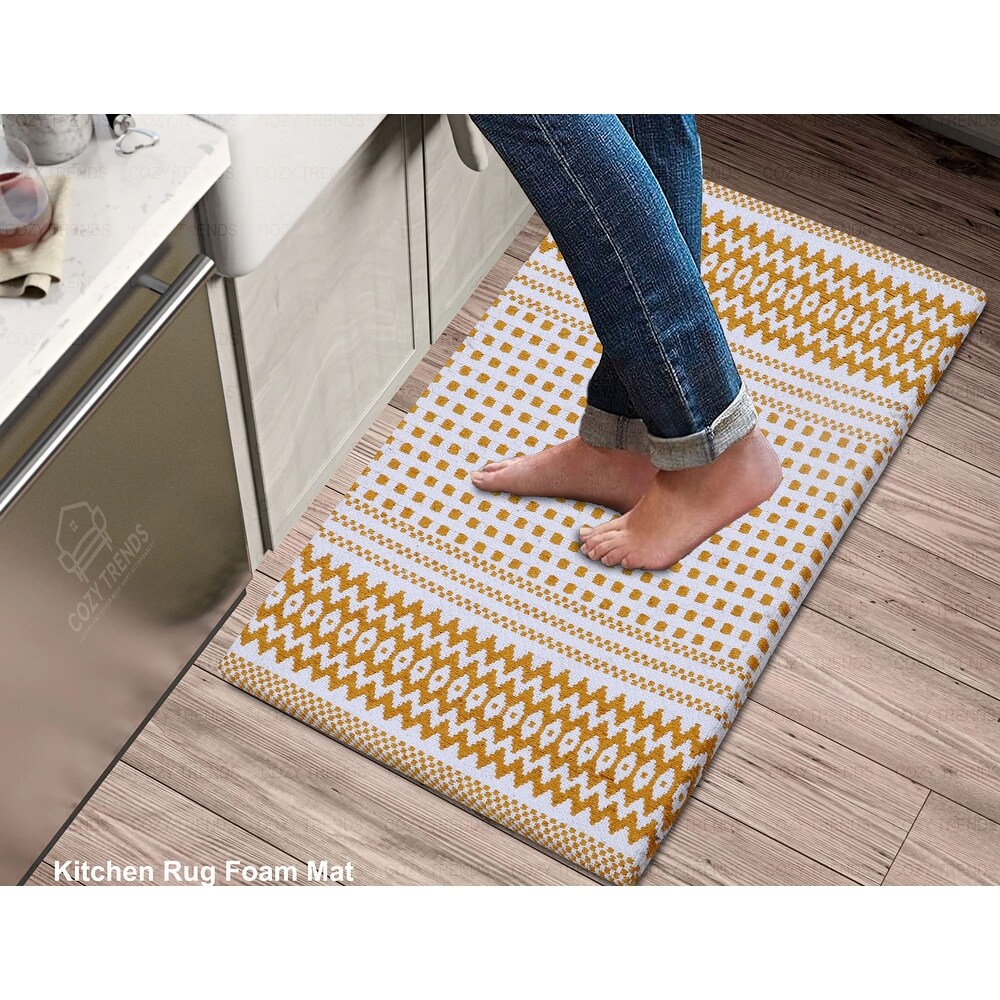 Anti Fatigue Standing Cushioned Kitchen Bath Mats [Set of 2] Woven Cotton  Waterproof  Non Slip  for Office  Sink  Laundry