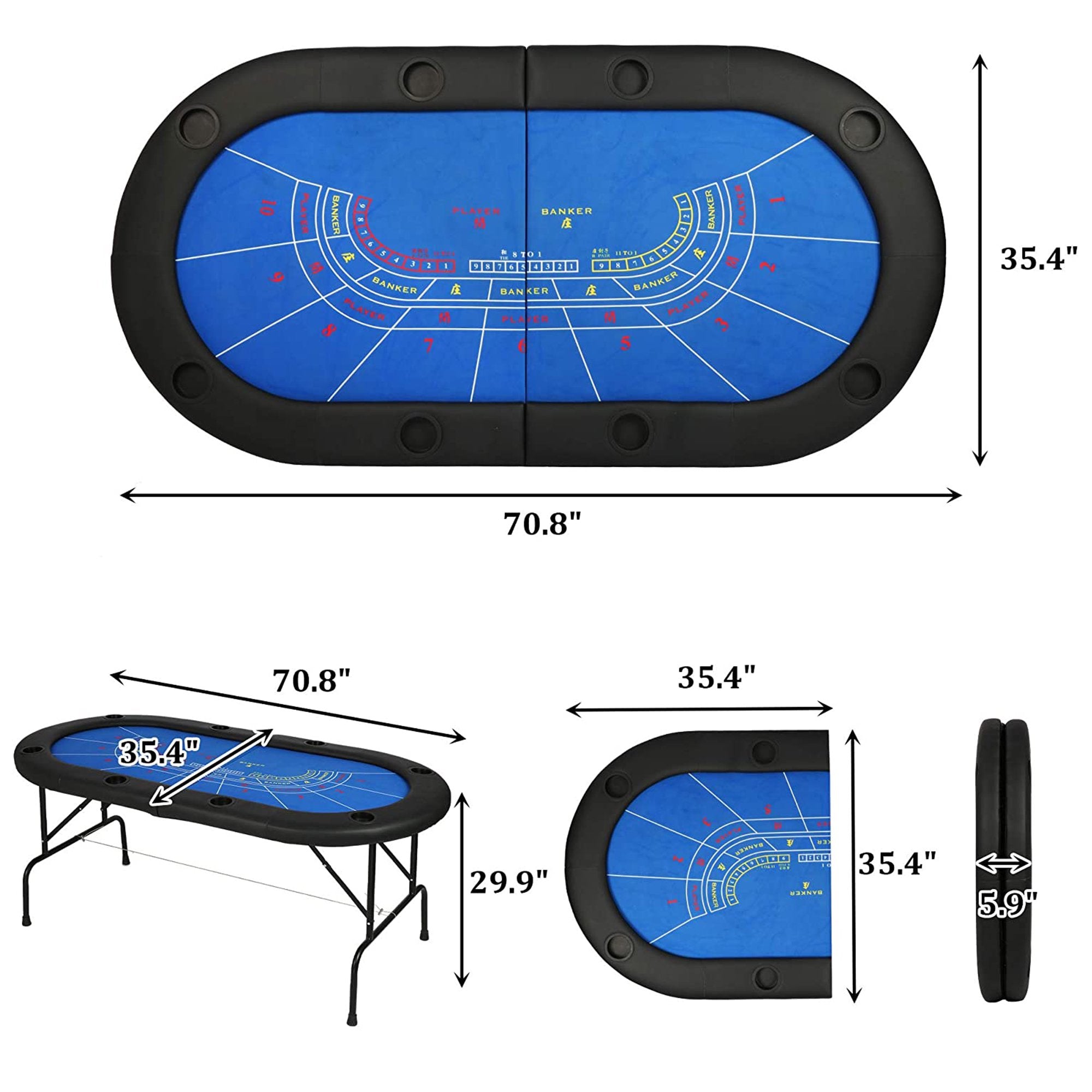 Karmas Product Folding Poker Table Texas Hold'em Poker Multiple Players Casino Games Blackjack Baccarat -Blue