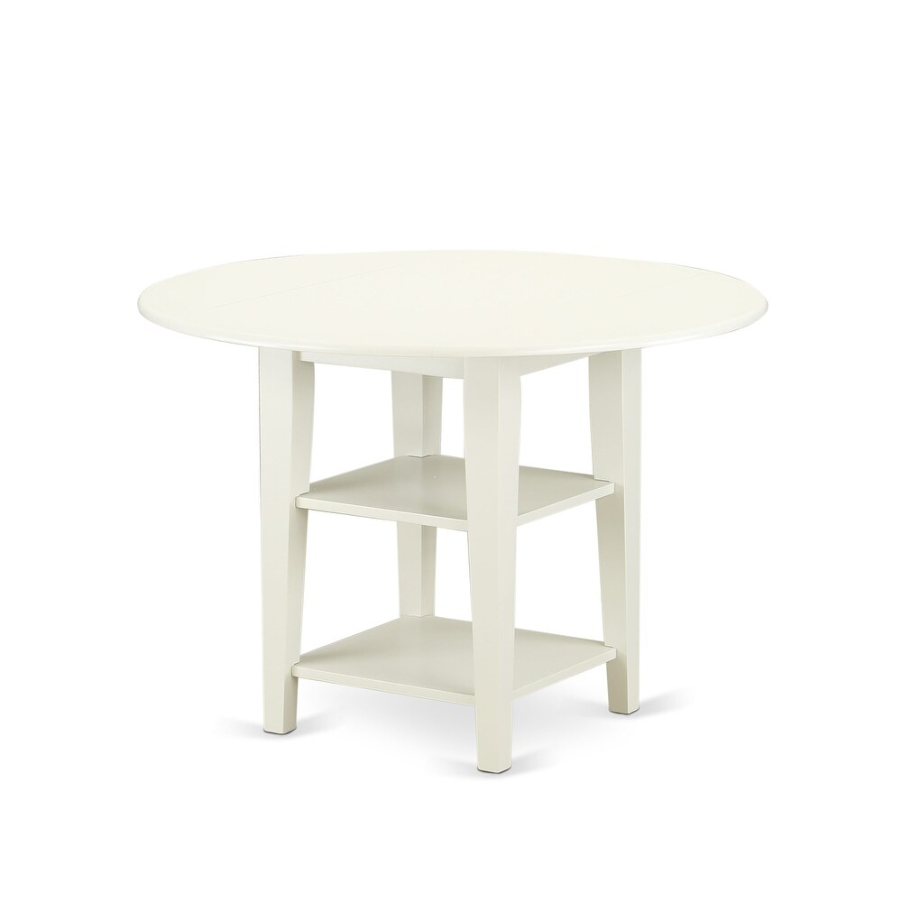 East West Furniture Dining Table Set Contains a Round Dining Table and Chairs  Linen White (Pieces Options)