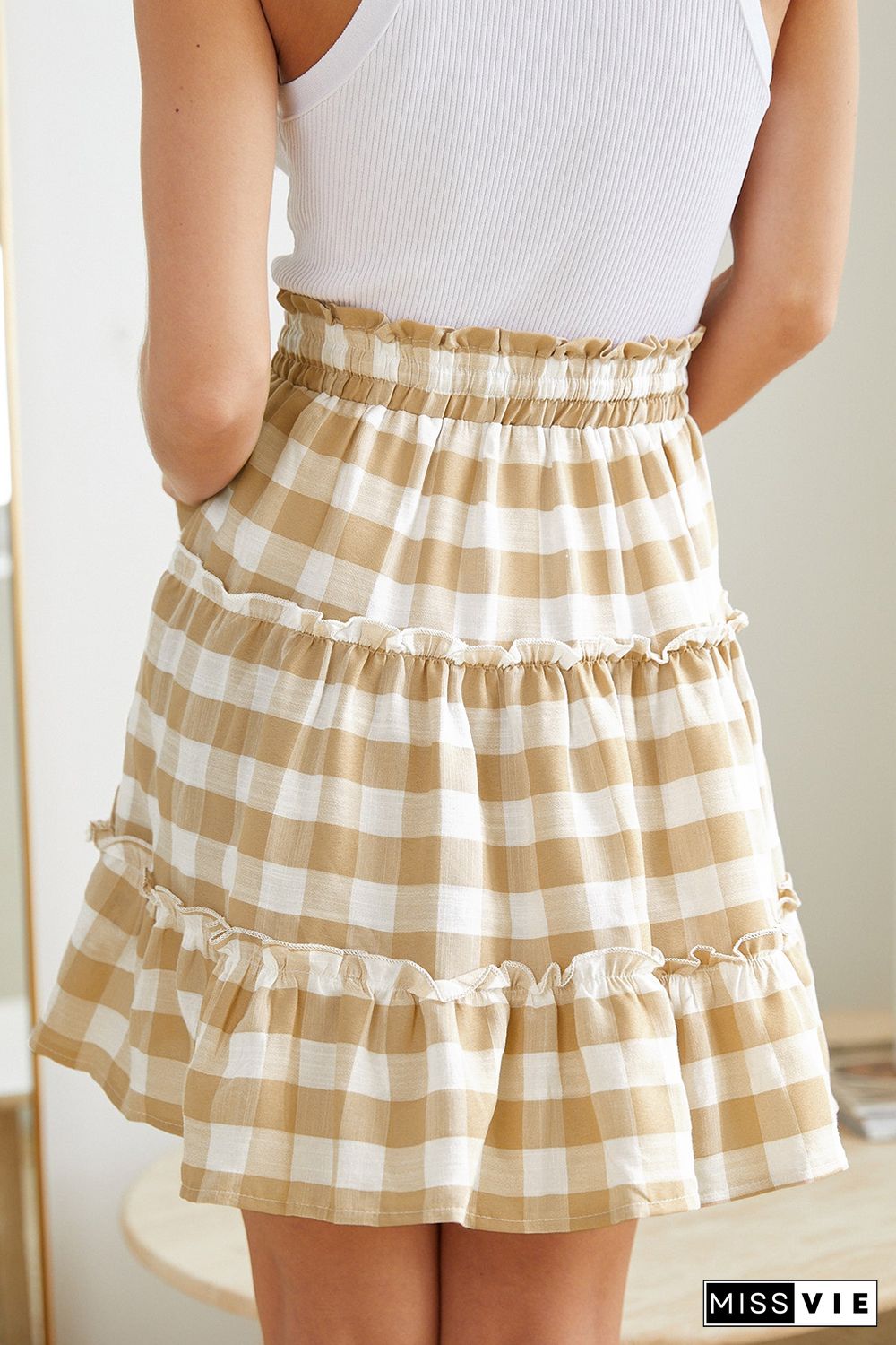 Multicolor Plaid Print Ruffle Tiered Mini Skirt