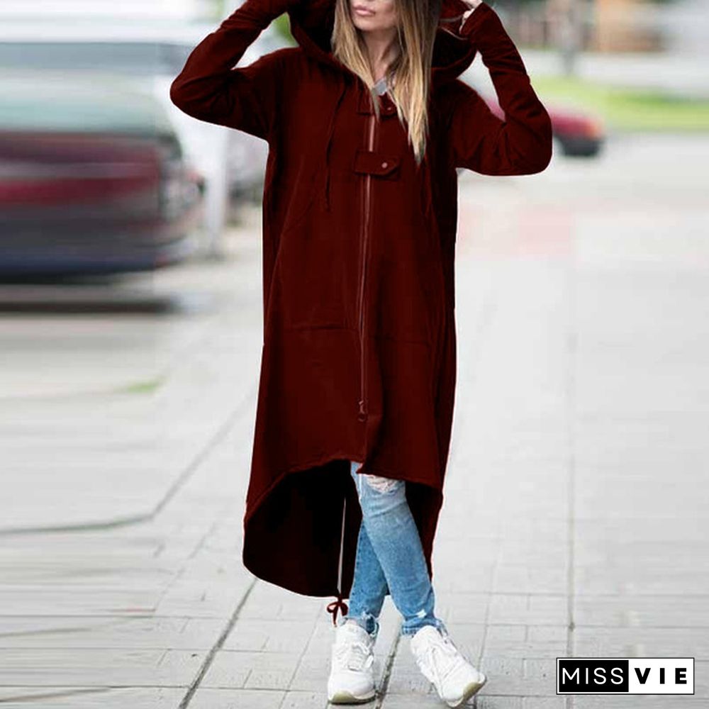 Women's Loose Hooded Sweater Zipper Long Coat Long Sleeve Hoodies Coats Casual Cardigans