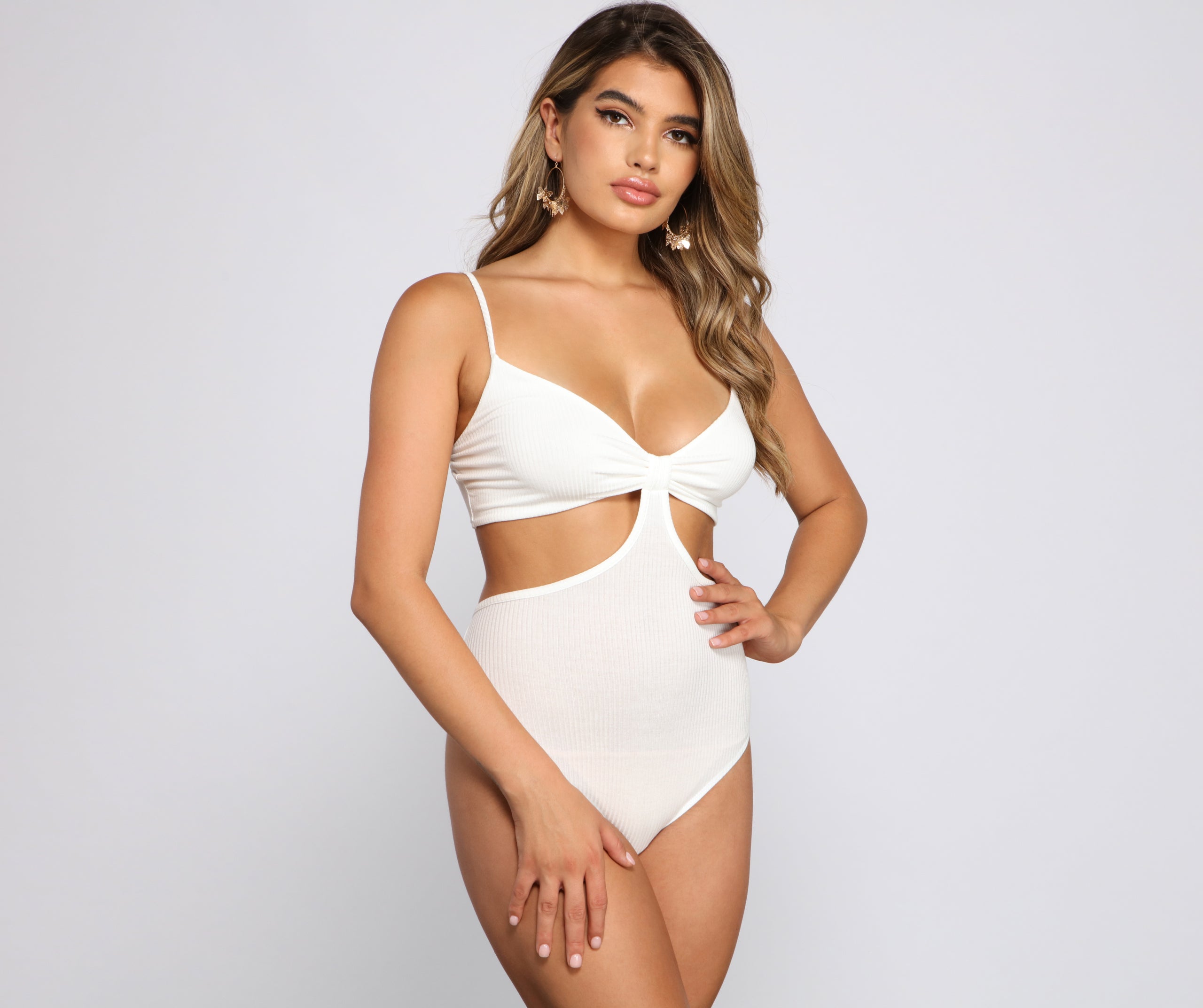 Basic Ribbed Knit Cutout Bodysuit