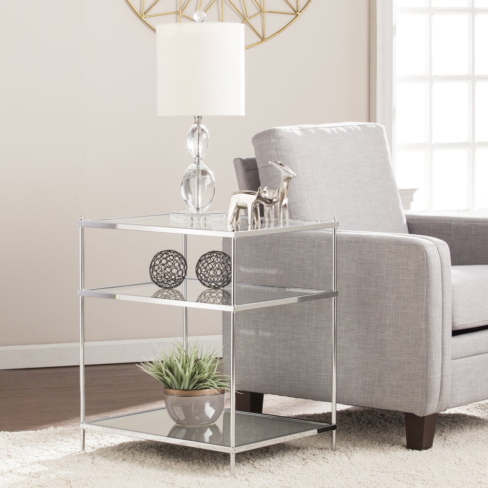 SEI Furniture Grant Glam Mirrored Side Table Chrome