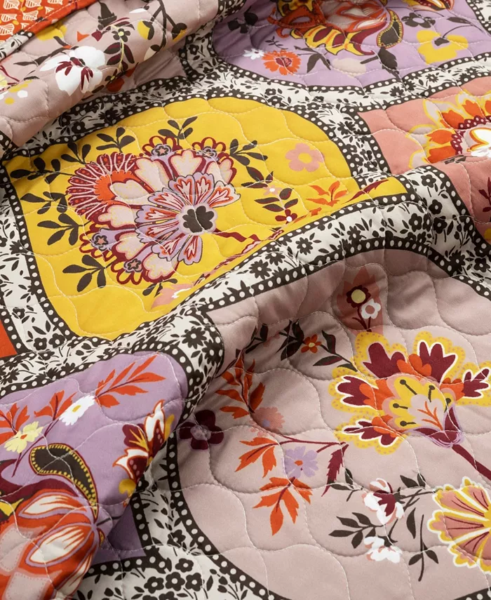 Lush Dandeacute;cor Bohemian Flower Reversible Oversized Cotton 3-Piece Quilt Set， Full Queen