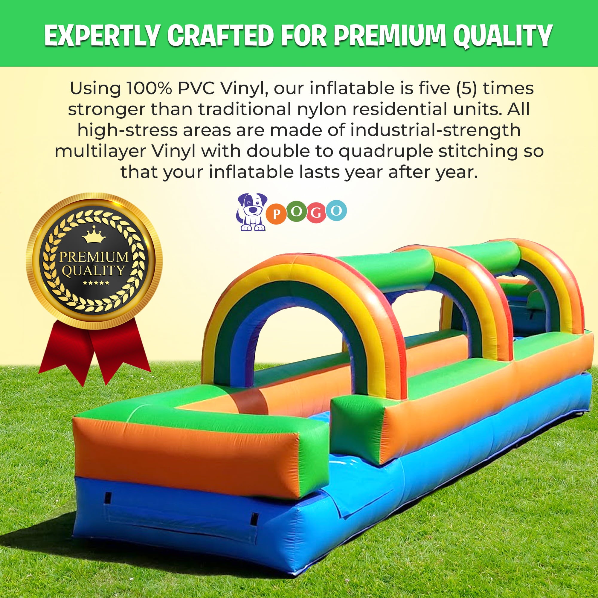 Pogo Bounce House Crossover Giant Inflatable Slip and Slide, Rainbow with Blower