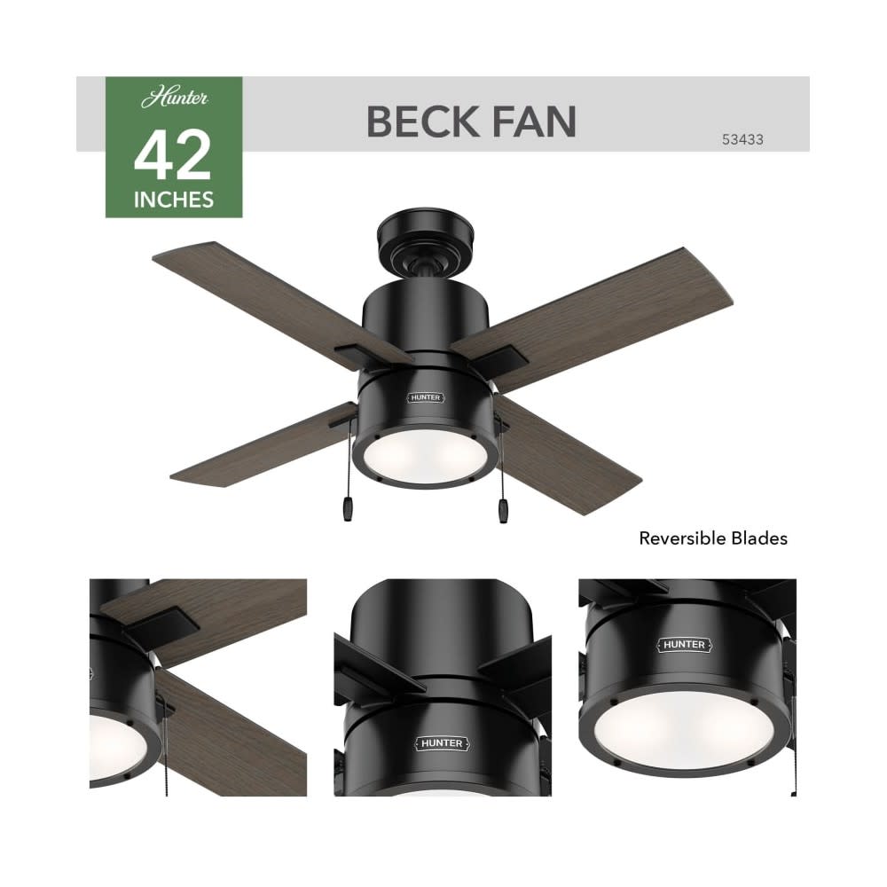 Hunter Beck Ceiling Fan 42 Matte Black/Greyed Walnut ;