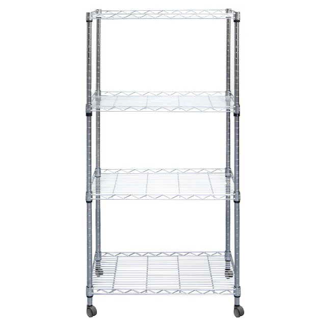 Mind Reader Adjustable 4 tier Heavy Duty Utility Rolling Cart And Mobile Chrome Steel Shelf Organizer