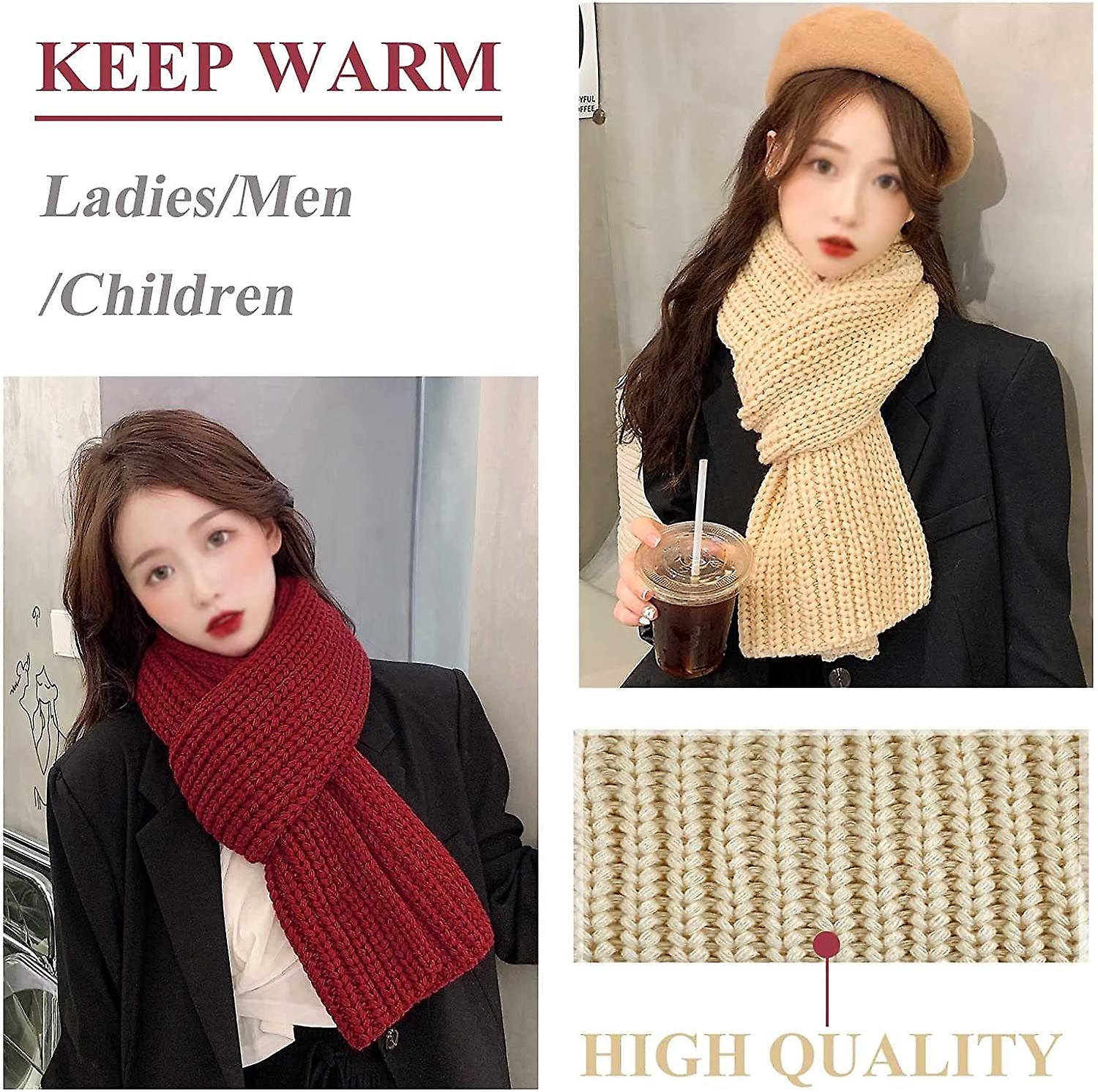 Winter Chunky Knit Scarfs For Ladies Thick Cable Shawls Wrap Winter Warm Soft  Long Solid Color Pashminas (white) White -