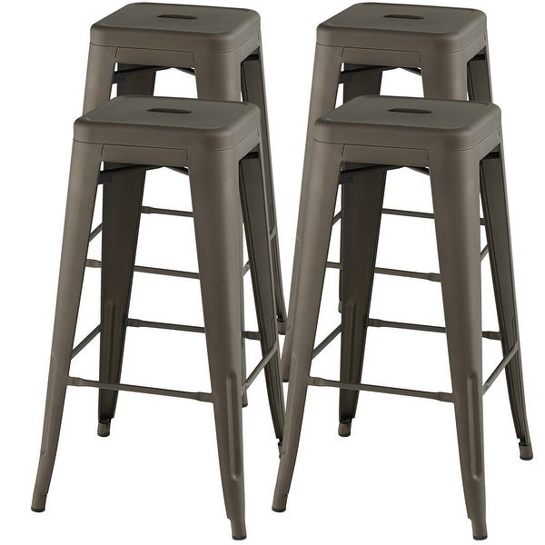 Gymax 30'' Set of 4 Stackable Backless Metal Bar Stools w/ Footrest