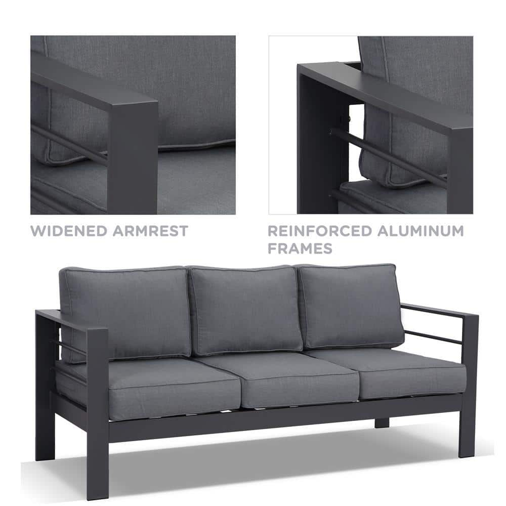 SUNVIVI Aluminum Outdoor Couch with Gray Cushions KX-AL02-3