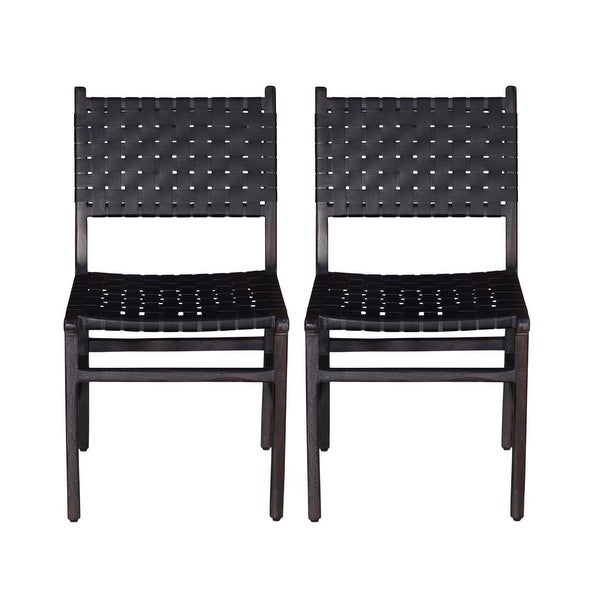 Orson Minimalist Black Leather Dining Chairs， Set of 2