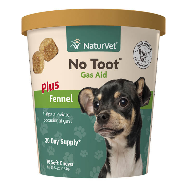 NaturVet No Toot Gas Aid Plus Fennel Soft Chews for Dogs， 70 ct