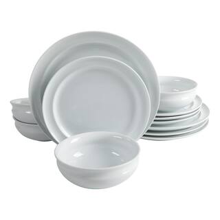 Martha Stewart Living 12-Piece Rim Pattern White Porcelain Dinnerware Set (Service for 4) 127363.12R