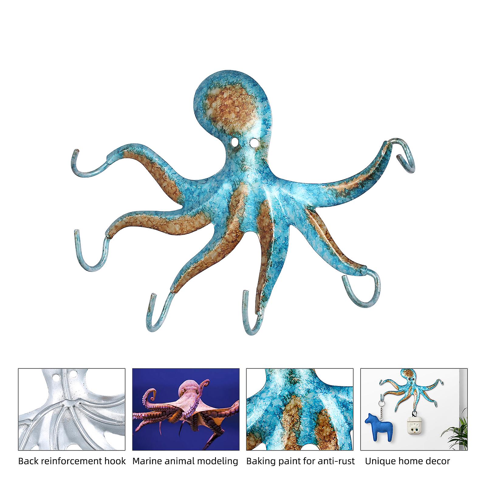 Tomfeel Octopus Wall Hook Iron Animal Hanger Handicrafts 6 Hooks For Coats Bags Accessories Hanger Wall Decoration Blue No.203802