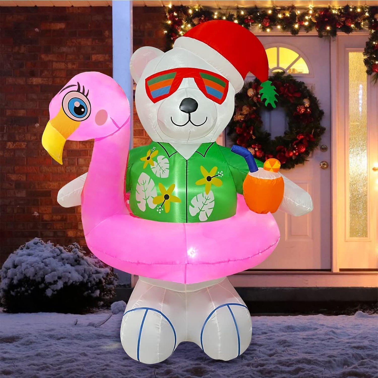 6ft Summer Inflatable Hawaiian Polar Bear With Flamingo Pool Float Decoration， Led Blow Up Lighted Decor Indoor Outdoor Holiday Art Decor Decorations