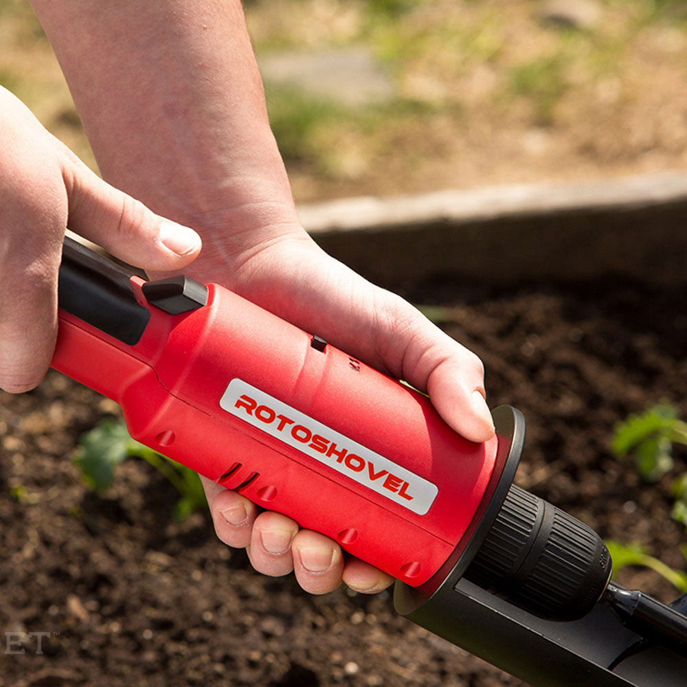 RotoShovel 22 Inch Electronic Handheld Lithium Ion Battery Powered Shovel, Red