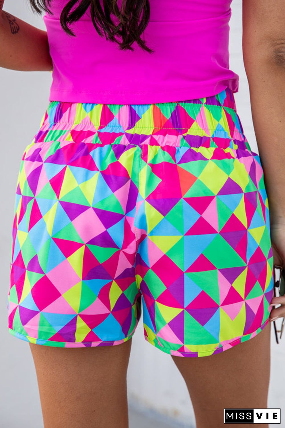 Print High Waisted Athletic Shorts