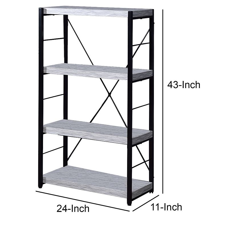 Industrial Bookshelf with 4 Shelves and Open Metal Frame， White and Black