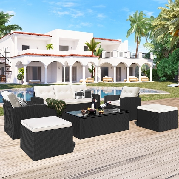 6piece AllWeather Wicker PE rattan Patio Outdoor Dining Conversation Sectional Set with coffee table，wicker sofas，ottomans