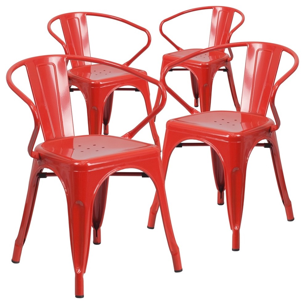 Metal Indoor/Outdoor Chairs With Arms  Set of 4   Contemporary   Outdoor Dining Chairs   by BisonOffice  Houzz