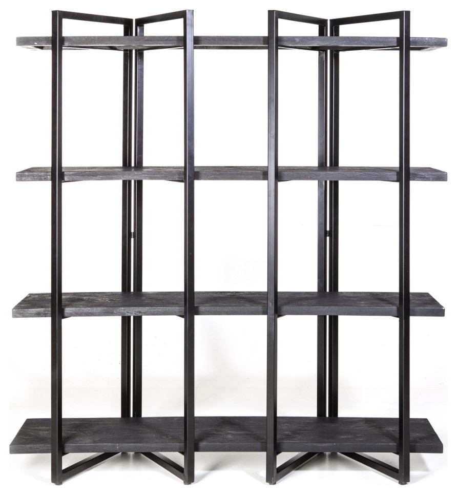 Black Wood 4 Shelf Bookcase  Eleonora Eddy High   Industrial   Bookcases   by Luxury Furnitures  Houzz