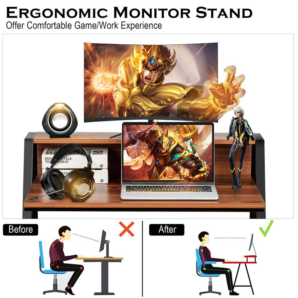 Costway 2 Tier Computer Desk PC Laptop Table Study Writing Home Office