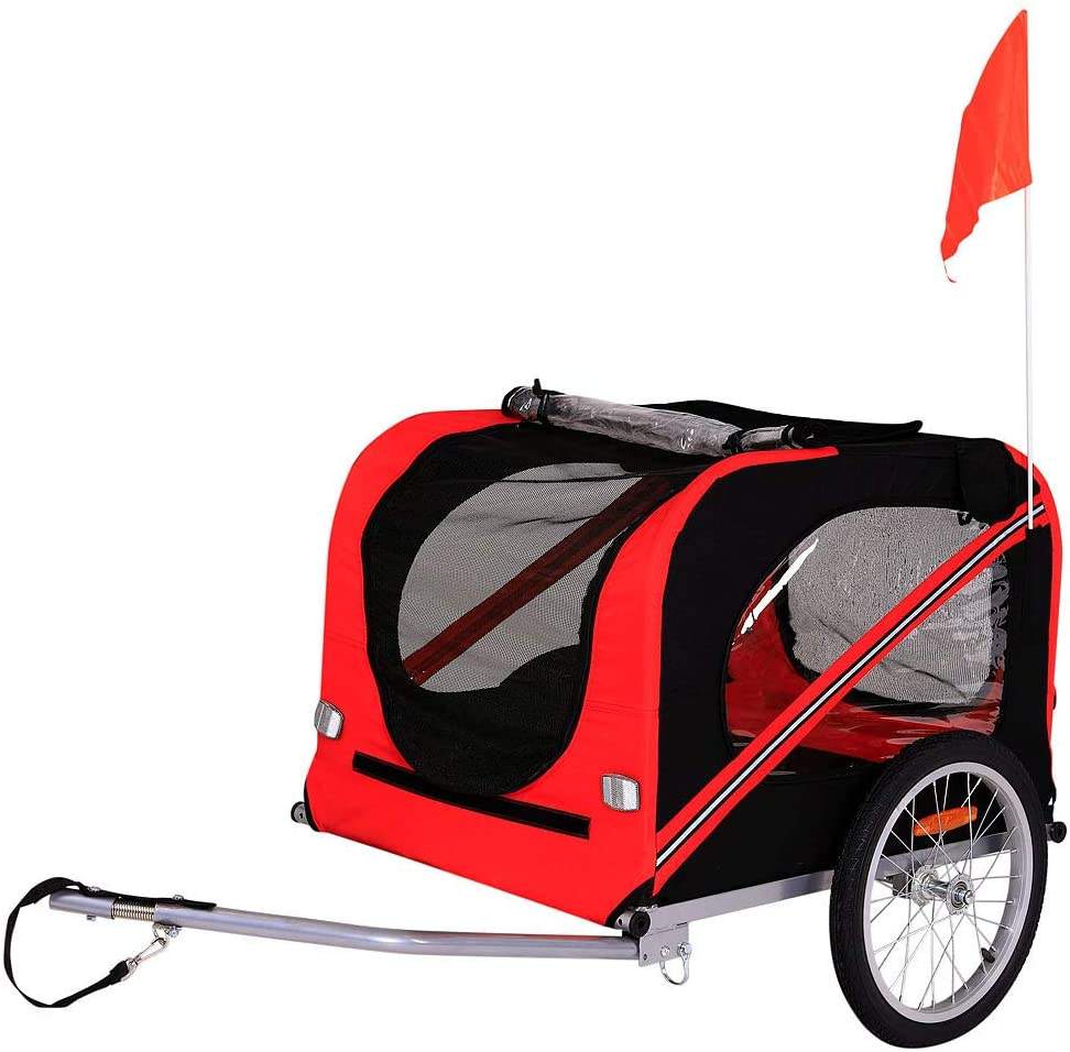 Dog bike trailer with clutch and seat belts red black