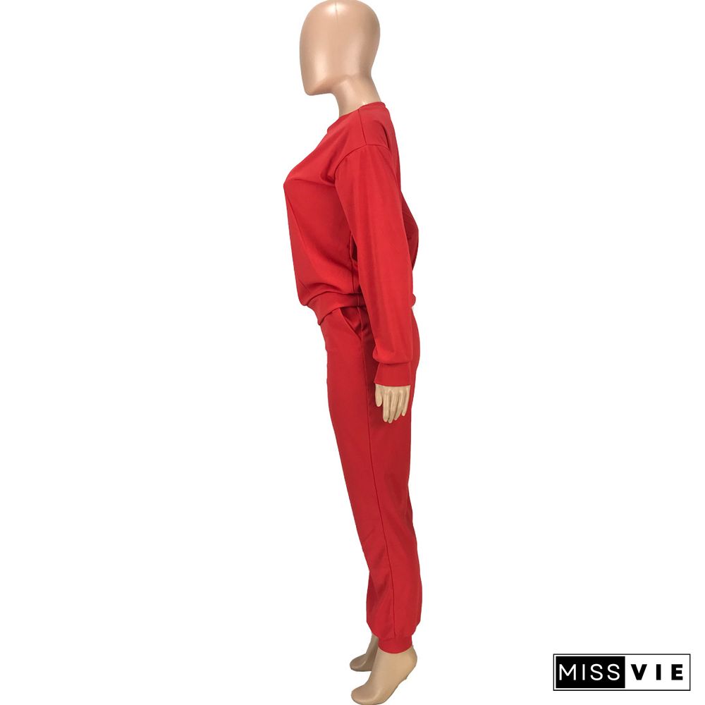 Solid Color Pullover T-shirt Long Pant Outfits