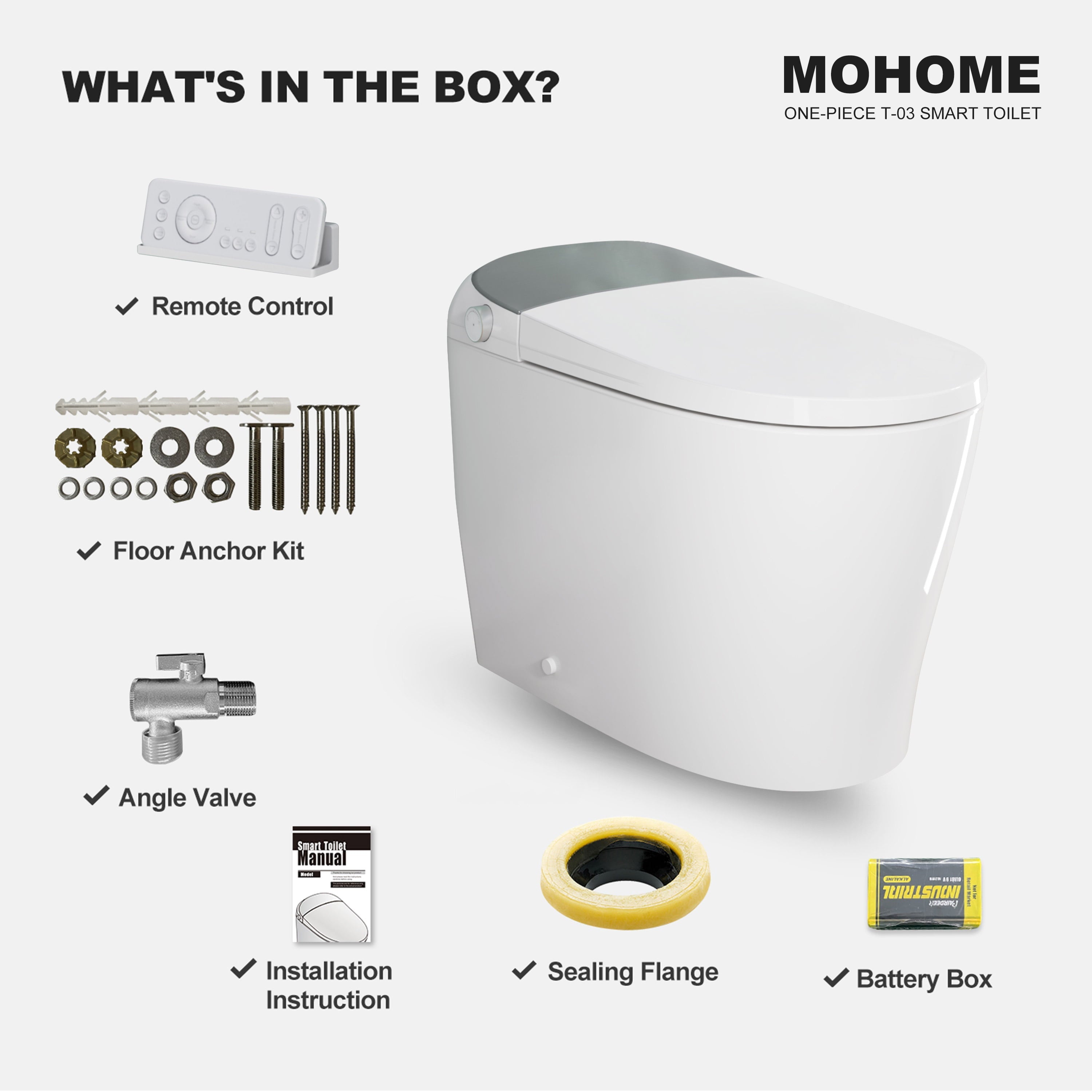 HOROW Smart Toilet with Heated Seat, Warm Water Wash, Night Light, LED Display, One Piece Elongated Tankless Toilet with Bidet for Bathrooms