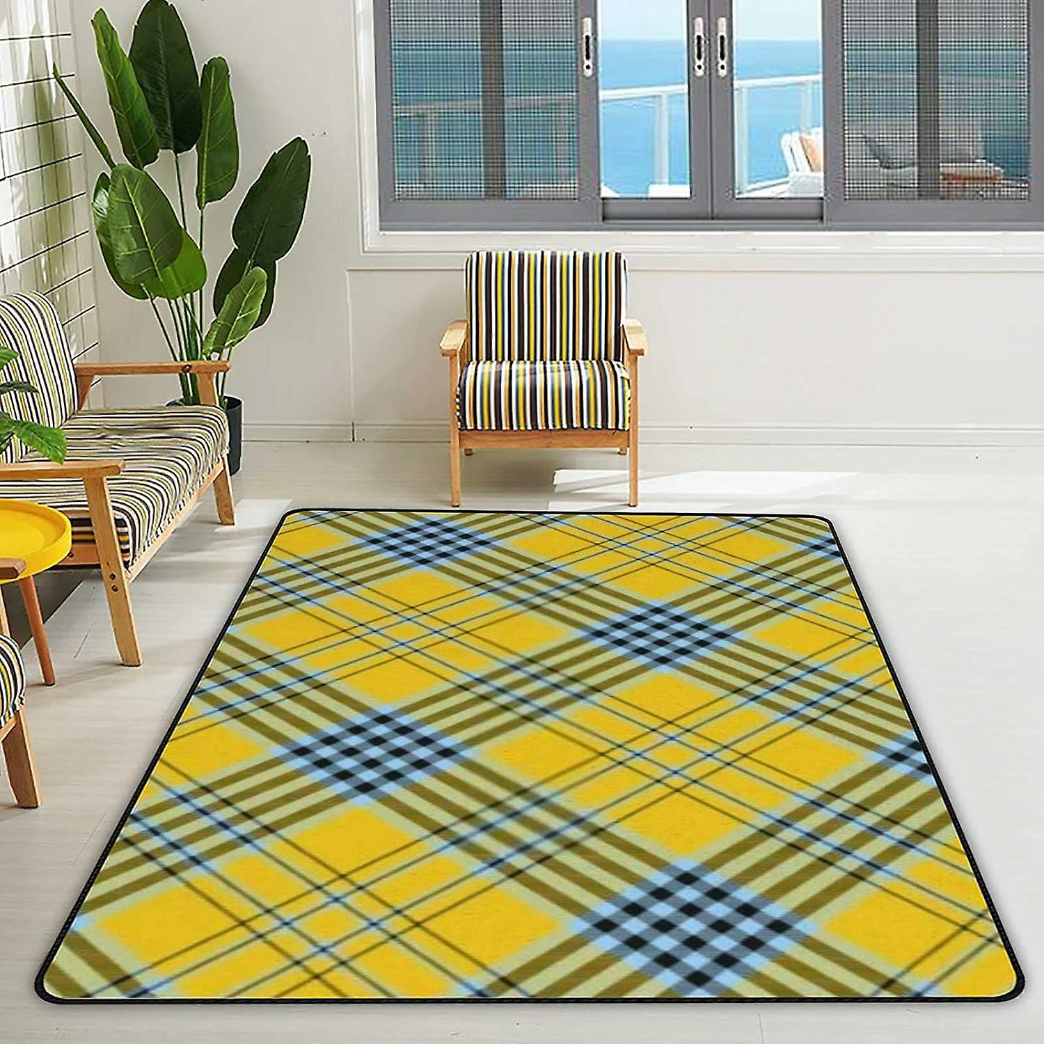 Soft Area Rugs Colorful Chevron Plaid Tartan Texture Floor Carpet Mat For Kids Playing Room Hardwood Floor Living Room 72x48in