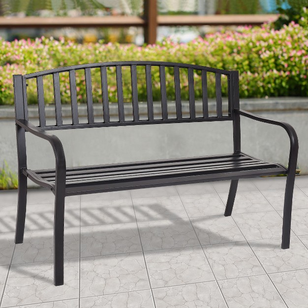 Costway 50 x27 x27 Patio Garden Bench Park Yard Outdoor Furniture Steel Slats Porch Chair Seat