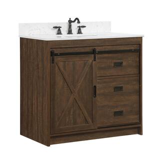 SUDIO Rafter 36 in. W x 22 in. D x 33.86 H Bath Vanity in Rustic Brown with Carrara White Engineered Stone Vanity Top Rafter-36RB