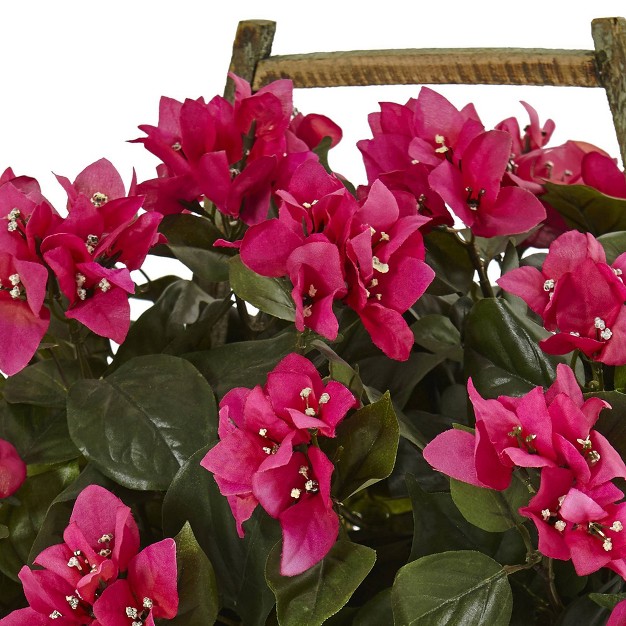 X 18 quot Artificial Bougainvillea Flowering Plant In Rustic Wood Planter Pink nearly Natural