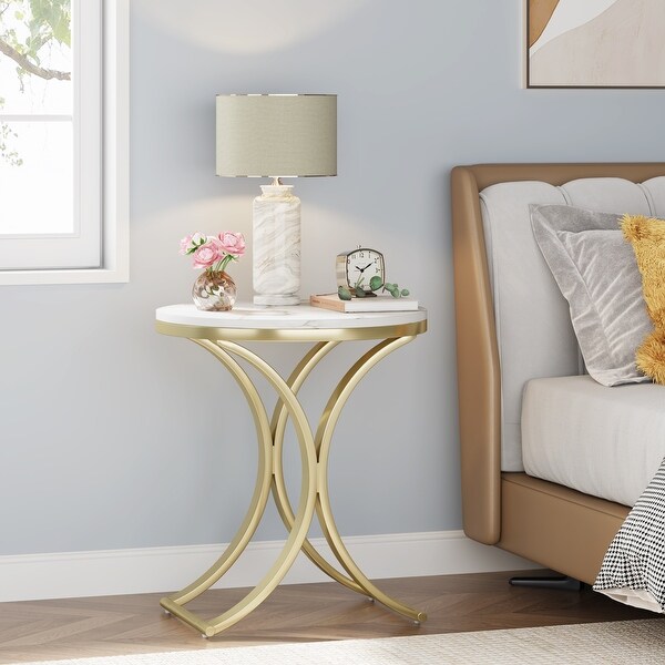 White Gold Side Table Round End Table Modern Small Coffee Table